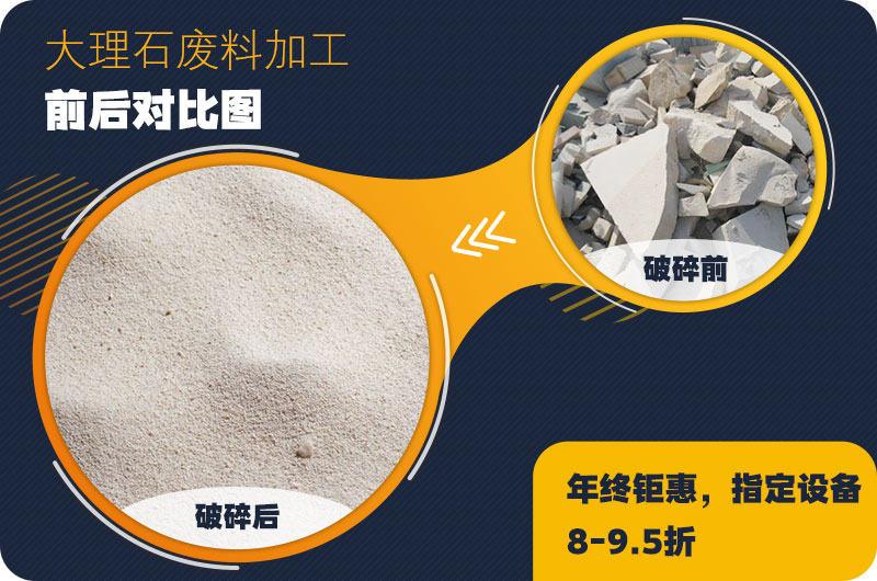 大理石廢料破碎前后對比，售價高利潤好